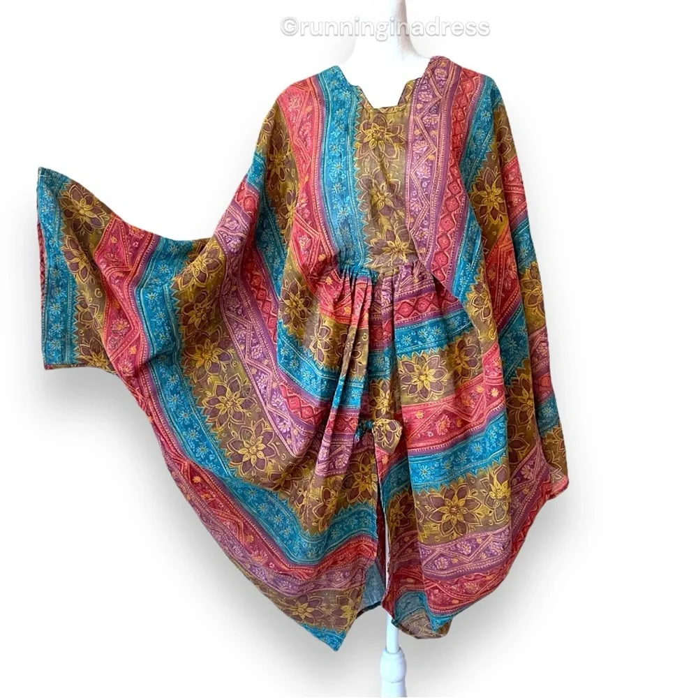 Boho Kaftan and Maxi Skirt Set Upcycled Vintage 70s One Size Fits Up to 3XL - Picture 3 of 16